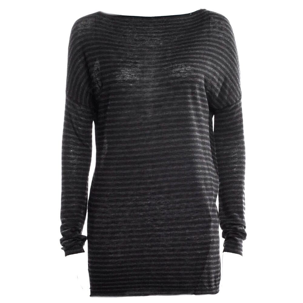 Vince Wool Blend Striped Crewneck Sweater Charcoal Black Size Large NWT Luxury
